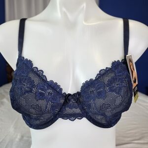 Apt 9 Luxe Lace Unlined Underwire Navy Blue Bra 38C NWT Back Close